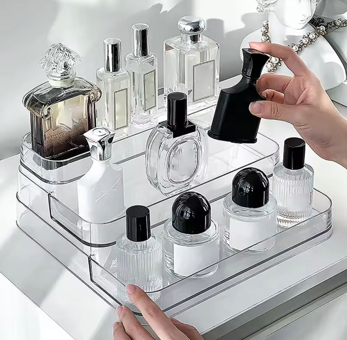 3 Tier Acrylic Desktop Perfume Shelf, Kitchen Seasoning Organizer Box, Multi Layer Vanity Countertop 3 Tier Acrylic Desktop Perfume Shelf, Kitchen Seasoning Organizer Box, Multi Layer Vanity Countertop